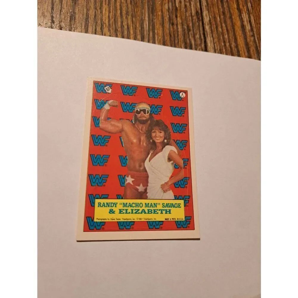 Vintage 1987 WWF Macho Man Randy Savage Elizabeth Sticker Puzzle Trading Card 4